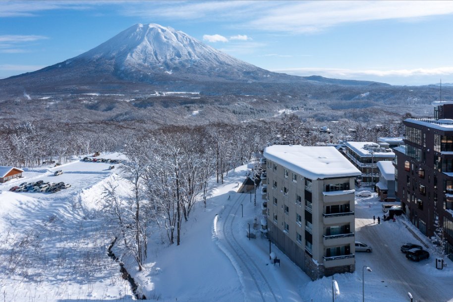 Exterior of a hotel in Kutchan town, the working railway town below the ski areas